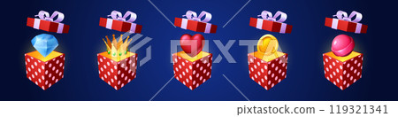 Casino game open gift box with bonus money coin 119321341