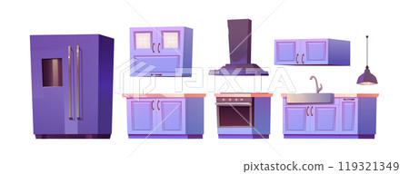 Kitchen interior furniture cartoon vector set 119321349