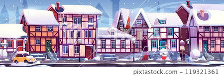 Winter germany medieval town street cartoon vector 119321361
