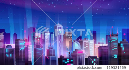 Night cityscape with skyscrapers and helicopter 119321369