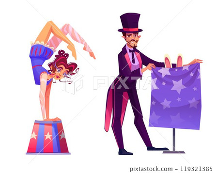 Circus artist cartoon character set. Circus artist cartoon character set. 119321385