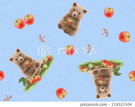 熊和蘋果無縫圖案(日本紙)D-2 熊和蘋果無縫圖案(日本紙)D-2 119321504