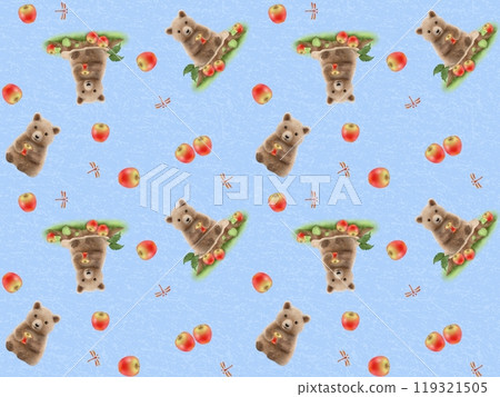 熊和蘋果無縫圖案（日本紙）D-2' 119321505