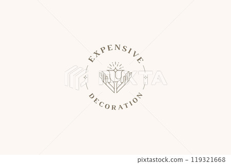 Antique geometric hands with bright flower circle line art logo design template vector Antique geometric hands with bright flower circle line art logo design template vector 119321668