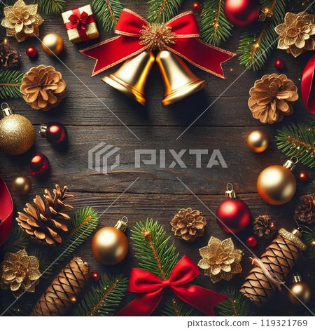 Christmas tree and red ribbon Christmas ornaments 119321769