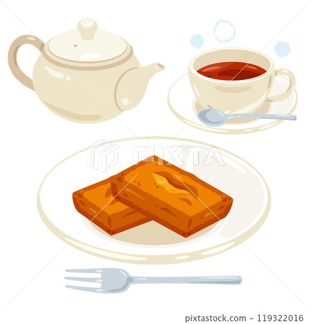 Financiers on a plate and a tea set Financiers on a plate and a tea set 119322016