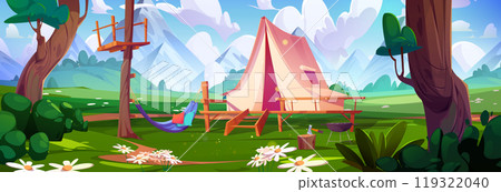 Camp tent in summer forest vector illustration 119322040