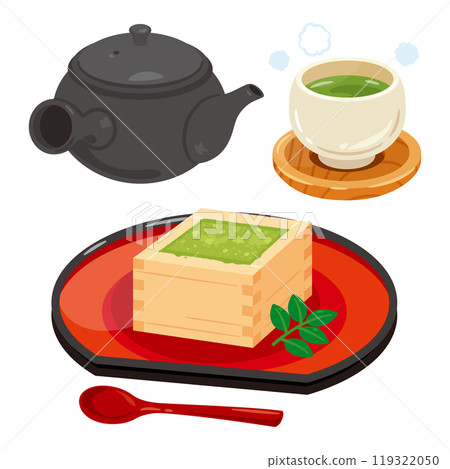 托盤中的提拉米蘇和日本茶具 119322050