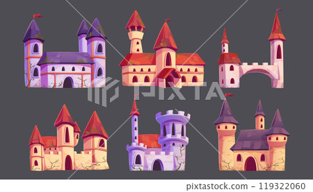 Set of medieval castles isolated on background Set of medieval castles isolated on background 119322060