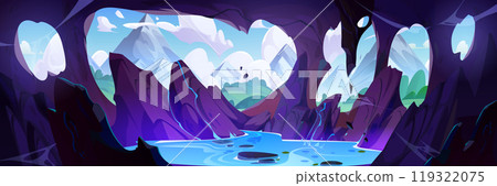Rock cave illustration and mountain landscape view 119322075