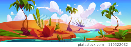 River in Egypt sand desert with palm tree vector 119322082