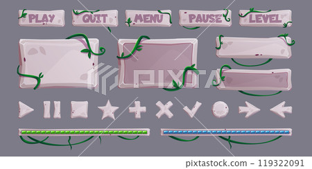 Stone gui elements with jungle vines and leaves 119322091