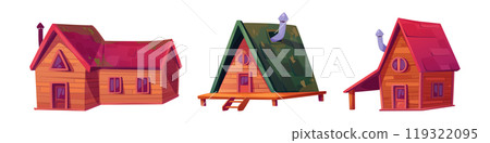 Wooden cabin clipart, summer forest house vector 119322095