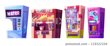 Vending machine icon with snack, candy and popcorn 119322104