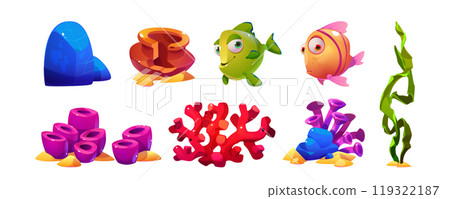Underwater plants and animals cartoon vector set. 119322187