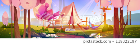 Adventure with camp tent in spring forest vector Adventure with camp tent in spring forest vector 119322197