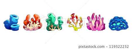 Seaweed and coral cartoon vector illustration set. Seaweed and coral cartoon vector illustration set. 119322232