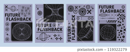 Y2k techno style poster design layout 119322279