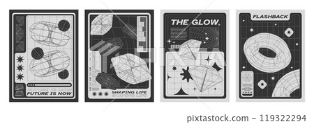 Set of retro futuristic y2k geometric posters 119322294