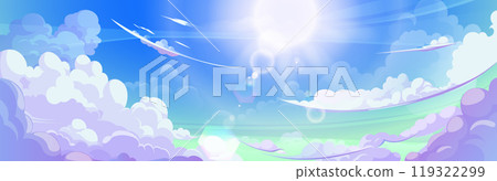 Anime style sky with clouds and sun 119322299