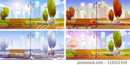 City park with bench season background vector set City park with bench season background vector set 119322309