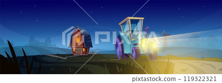 Cartoon night farm landscape Cartoon night farm landscape 119322321