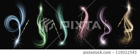 Magic wand with wizard spell sparkle light vector 119322543