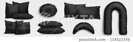 Realistic black pillows on transparent background Realistic black pillows on transparent background 119322548
