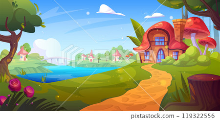 Fairytale cartoon fantasy house in forest vector 119322556