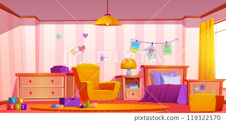 Kid bedroom interior in house vector illustration 119322570