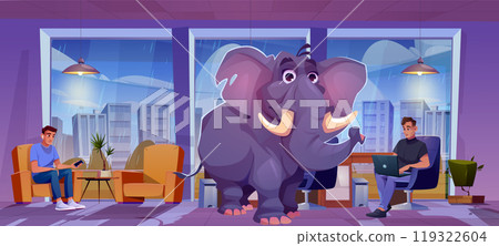 Men sitting in office, elefant in middle of room Men sitting in office, elefant in middle of room 119322604