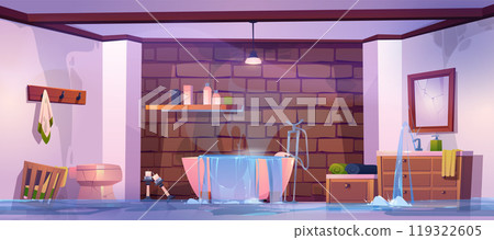 Flood water leak problem in house bathroom cartoon 119322605