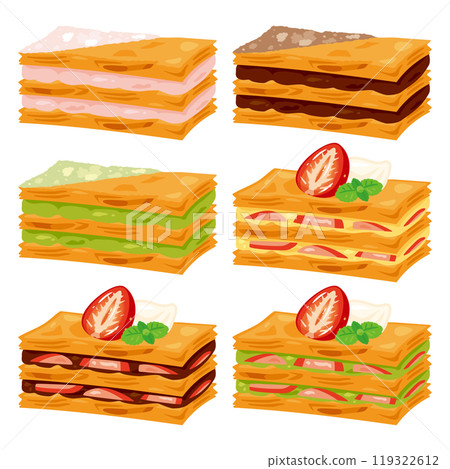 Various millefeuille sets 119322612
