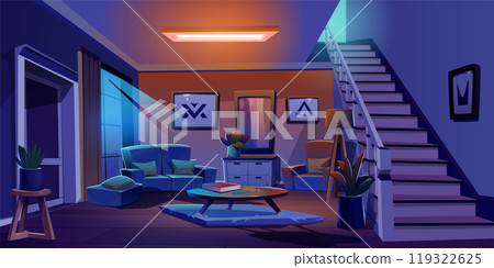 Night home living room interior cartoon background 119322625