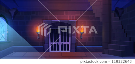 Castle medieval dungeon prison with stone wall 119322643