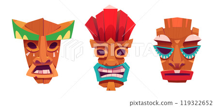 Tiki mask cartoon vector illustration set. 119322652