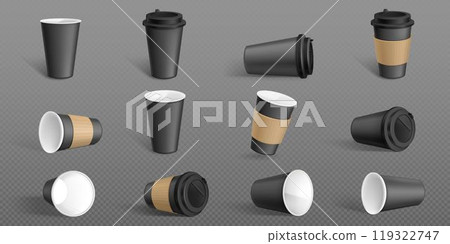 Isolated 3d black paper coffee cup vector mockup 119322747