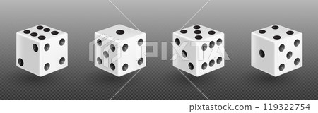 White 3d isolated realistic dice for casino game White 3d isolated realistic dice for casino game 119322754
