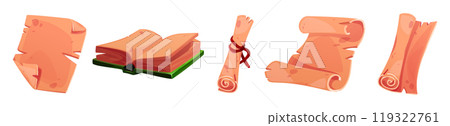 Magic game scroll and book - cartoon vector Magic game scroll and book - cartoon vector 119322761