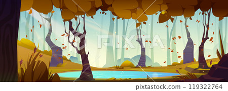 Autumn forest landscape with lake cartoon scene 119322764