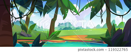 Jungle forest with lake vector cartoon background Jungle forest with lake vector cartoon background 119322765