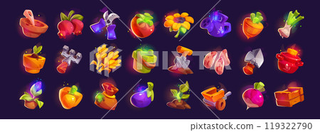 Cartoon gardening tools and vegetable harvest set 119322790