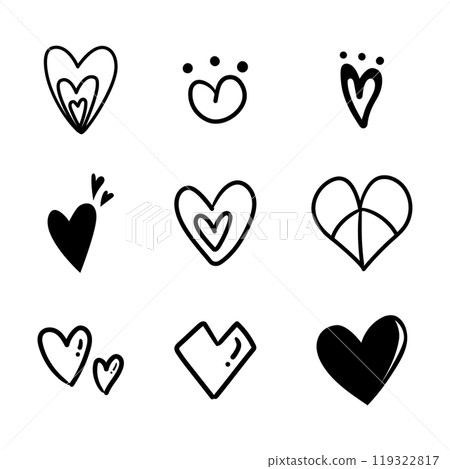 Heart doodle abstract handdrawn with black line for element and illustration 119322817
