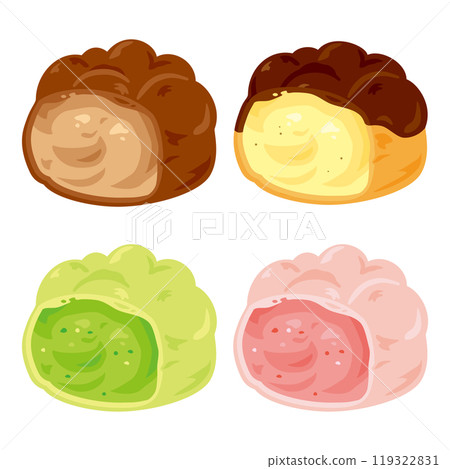 A set of various cut cream puffs 119322831