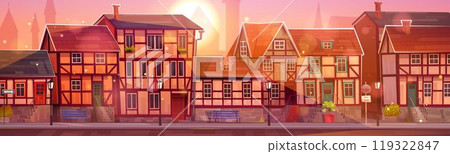 Old germany medieval town street on sunset cartoon 119322847