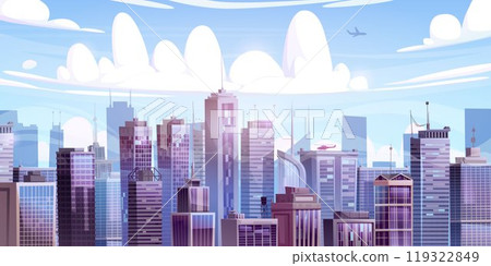 Cityscape flat building skyline vector background Cityscape flat building skyline vector background 119322849