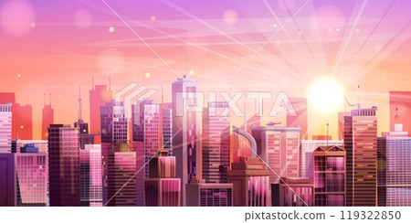 Sunset city building skyline vector background Sunset city building skyline vector background 119322850