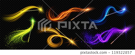 Magic wand with wizard spell sparkle light vector 119322857