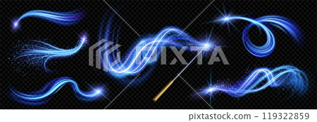 Realistic magic wand with blue light effects 119322859