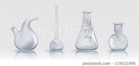 Broken glass laboratory chemical measuring flasks 119322895
